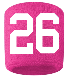 Number 26 Custom Hot Pink w/ White #'s Sweatband Wristband Embroidered Stitched