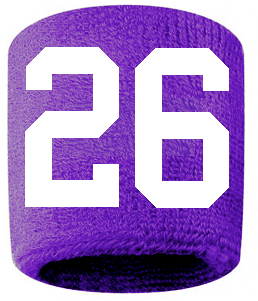 Number 26 Custom Purple w/ White #'s Sweatband Wristband Embroidered Stitched