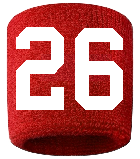 Number 26 Custom Red w/ White #'s Sweatband Wristband Embroidered Stitched