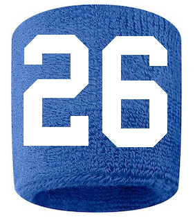Number 26 Custom Royal Blue w/ White #'s Sweatband Wristband Embroidered Stitched