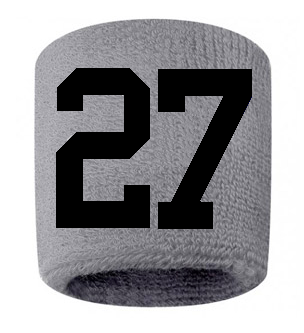 Number 27 Custom Gray w/ Black #'s Sweatband Wristband Embroidered Stitched