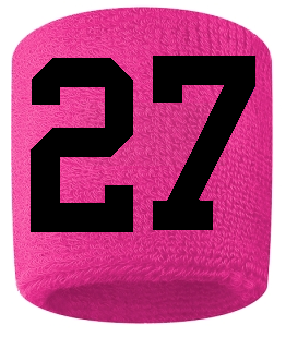 Number 27 Custom Hot Pink w/ Black #'s Sweatband Wristband Embroidered Stitched