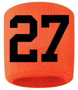 Number 27 Custom Orange w/ Black #'s Sweatband Wristband Embroidered Stitched