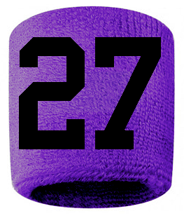 Number 27 Custom Purple w/ Black #'s Sweatband Wristband Embroidered Stitched