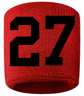 Number 27 Custom Red w/ Black #'s Sweatband Wristband Embroidered Stitched