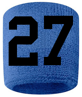 Number 27 Custom Royal Blue w/ Black #'s Sweatband Wristband Embroidered Stitched