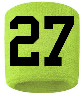 Number 27 Custom Volt Neon Lime Green w/ Black #'s Sweatband Wristband Embroidered Stitched