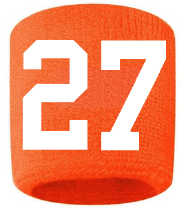 Number 27 Custom Orange w/ White #'s Sweatband Wristband Embroidered Stitched