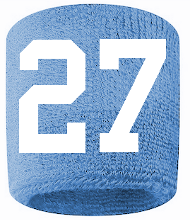 Number 27 Custom Light Blue w/ White #'s Sweatband Wristband Embroidered Stitched