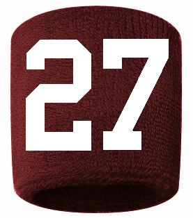 Number 27 Custom Maroon w/ White #'s Sweatband Wristband Embroidered Stitched