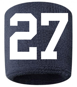 Number 27 Custom Navy Blue w/ White #'s Sweatband Wristband Embroidered Stitched