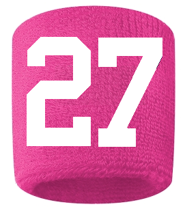 Number 27 Custom Hot Pink w/ White #'s Sweatband Wristband Embroidered Stitched