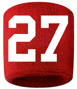 Number 27 Custom Red w/ White #'s Sweatband Wristband Embroidered Stitched