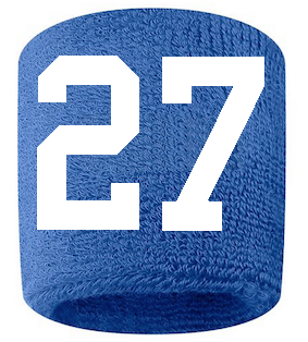 Number 27 Custom Royal Blue w/ White #'s Sweatband Wristband Embroidered Stitched