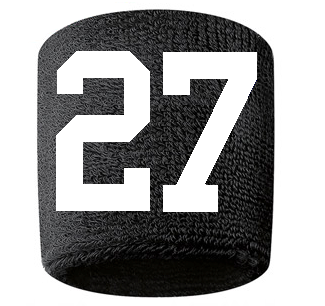Number 27 Custom Black w/ White #'s Sweatband Wristband Embroidered Stitched