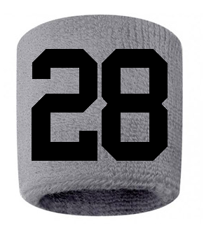 Number 28 Custom Gray w/ Black #'s Sweatband Wristband Embroidered Stitched