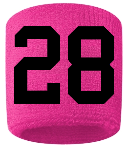 Number 28 Custom Hot Pink w/ Black #'s Sweatband Wristband Embroidered Stitched