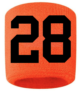 Number 28 Custom Orange w/ Black #'s Sweatband Wristband Embroidered Stitched - SportsJewelryProShop