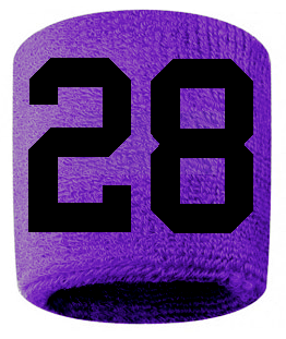 Number 28 Custom Purple w/ Black #'s Sweatband Wristband Embroidered Stitched
