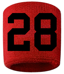 Number 28 Custom Red w/ Black #'s Sweatband Wristband Embroidered Stitched