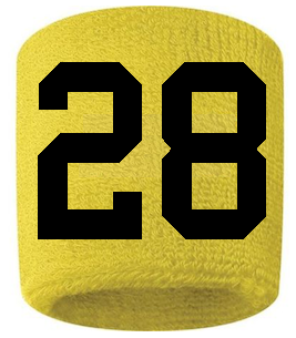 Number 28 Custom Yellow w/ Black #'s Sweatband Wristband Embroidered Stitched