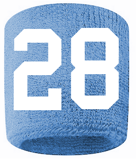 Number 28 Custom Light Blue w/ White #'s Sweatband Wristband Embroidered Stitched