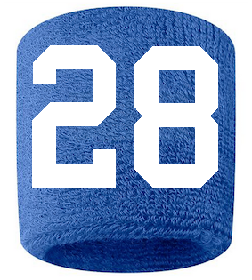 Number 28 Custom Royal Blue w/ White #'s Sweatband Wristband Embroidered Stitched