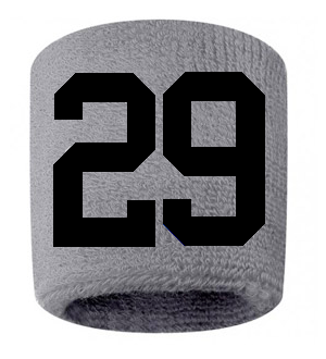 Number 29 Custom Gray w/ Black #'s Sweatband Wristband Embroidered Stitched