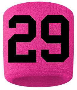 Number 29 Custom Hot Pink w/ Black #'s Sweatband Wristband Embroidered Stitched - SportsJewelryProShop