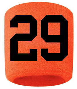 Number 29 Custom Orange w/ Black #'s Sweatband Wristband Embroidered Stitched