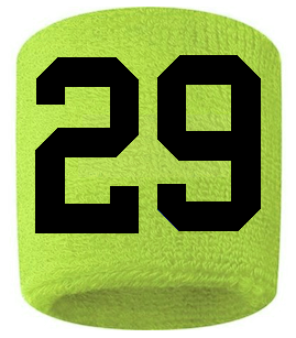 Number 29 Custom Volt Neon Lime Green w/ Black #'s Sweatband Wristband Embroidered Stitched