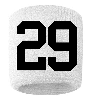 Number 29 Custom White w/ Black #'s Sweatband Wristband Embroidered Stitched