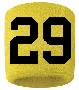 Number 29 Custom Yellow w/ Black #'s Sweatband Wristband Embroidered Stitched
