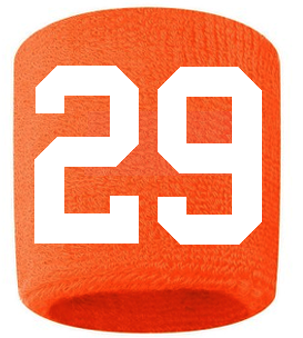 Number 29 Custom Orange w/ White #'s Sweatband Wristband Embroidered Stitched