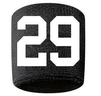 Number 29 Custom Black w/ White #'s Sweatband Wristband Embroidered Stitched