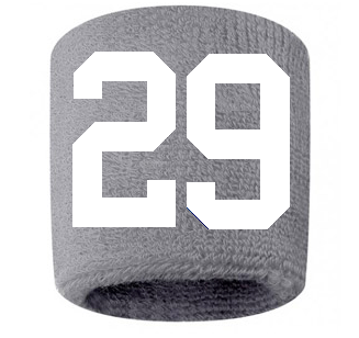 Number 29 Custom Gray w/ White #'s Sweatband Wristband Embroidered Stitched
