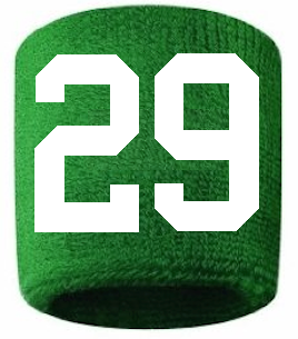 Number 29 Custom Green w/ White #'s Sweatband Wristband Embroidered Stitched