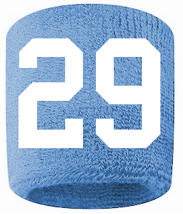 Number 29 Custom Light Blue w/ White #'s Sweatband Wristband Embroidered Stitched