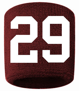 Number 29 Custom Maroon w/ White #'s Sweatband Wristband Embroidered Stitched