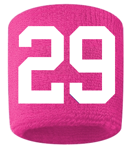 Number 29 Custom Hot Pink w/ White #'s Sweatband Wristband Embroidered Stitched