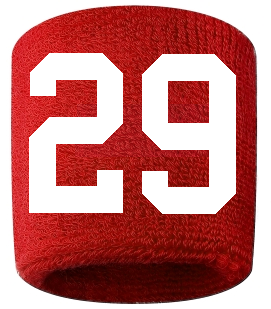 Number 29 Custom Red w/ White #'s Sweatband Wristband Embroidered Stitched