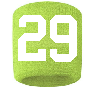 Number 29 Custom Volt Neon Lime Green w/ White #'s Sweatband Wristband Embroidered Stitched
