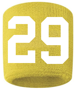 Number 29 Custom Yellow w/ White #'s Sweatband Wristband Embroidered Stitched - SportsJewelryProShop