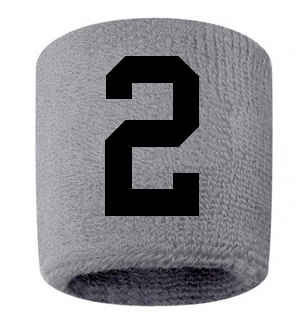 Number 2 Custom Gray w/ Black #'s Sweatband Wristband Embroidered Stitched