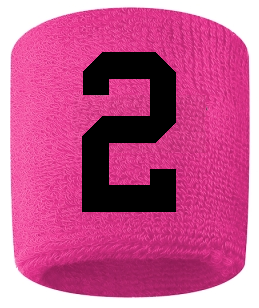 Number 2 Custom Hot Pink w/ Black #'s Sweatband Wristband Embroidered Stitched