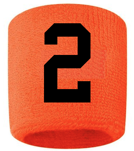 Number 2 Custom Orange w/ Black #'s Sweatband Wristband Embroidered Stitched