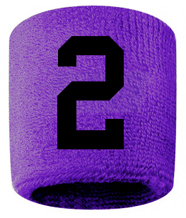 Number 2 Custom Purple w/ Black #'s Sweatband Wristband Embroidered Stitched