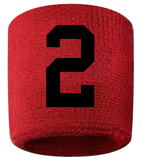 Number 2 Custom Red w/ Black #'s Sweatband Wristband Embroidered Stitched