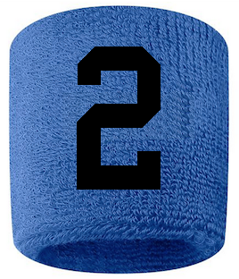 Number 2 Custom Royal Blue w/ Black #'s Sweatband Wristband Embroidered Stitched