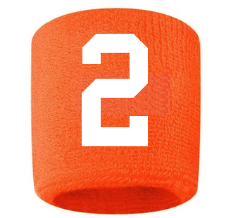 Number 2 Custom Orange w/ White #'s Sweatband Wristband Embroidered Stitched - SportsJewelryProShop